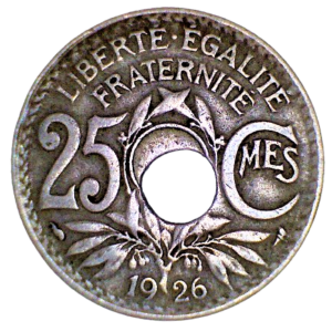 25 centimes 1926 lindauer trou décentré