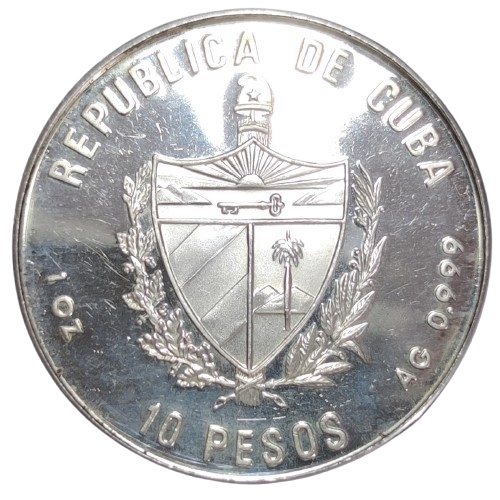 10 pesos 1989 cuba 30ième anniversaire del triunfo de la révolucion marti & castro 1once