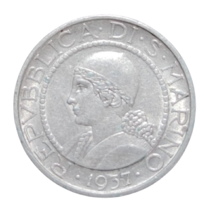 5 lire 1937 saint-marin portrait de femme / charrue rome
