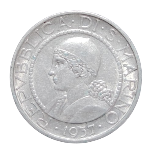 5 lire 1937 saint-marin portrait de femme / charrue rome