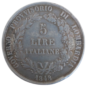 5 lire 1848 république provisoire de lombardie - italie - milan