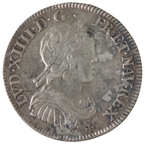 quart d'écu à la mèche courte 1644 paris louis XIIII